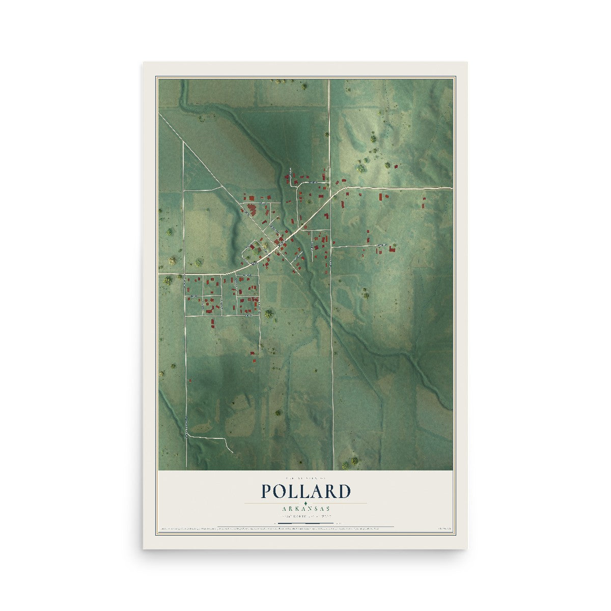 Map of Pollard, Arkansas, 12 x 18 inch unframed archival matte print