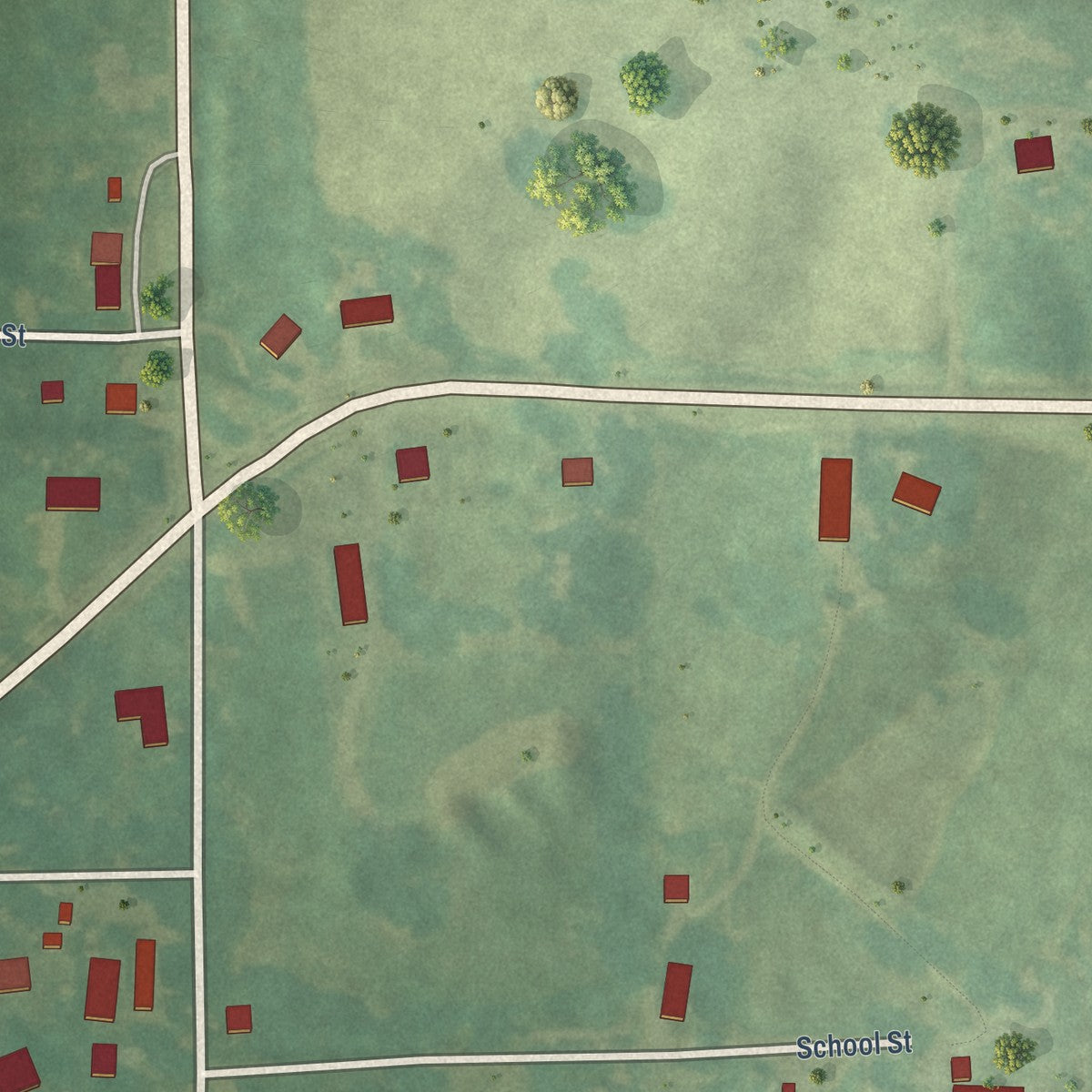 Second close-up of the map of Pollard, Arkansas print showing more streets and buildings