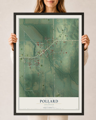 Map of Pollard, Arkansas, 24 x 36 inch print in a black wood frame
