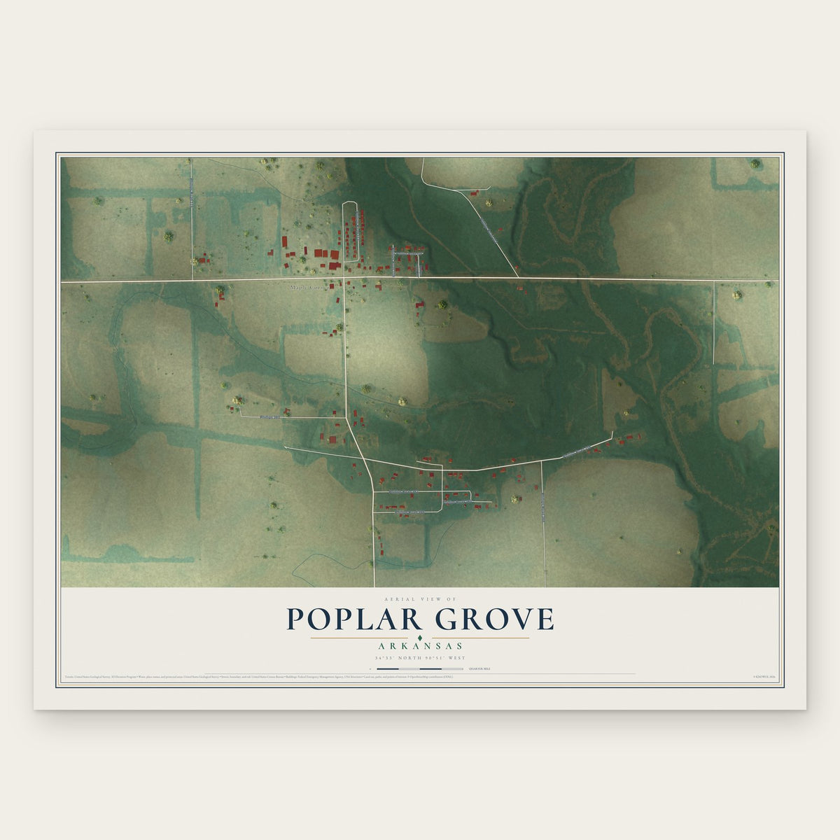 Poplar Grove, Arkansas map print, the full design