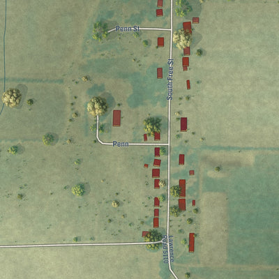 Second close-up of the map of Portia, Arkansas print showing more streets and buildings