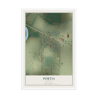 Map of Portia, Arkansas, 12 x 18 inch print in a white wood frame