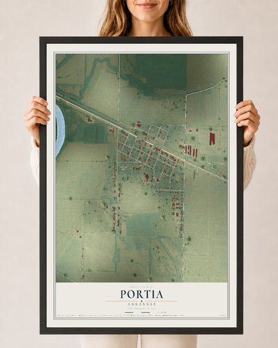 Map of Portia, Arkansas, 24 x 36 inch print in a black wood frame