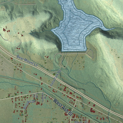 Close-up of the map of Pottsville, Arkansas print showing street and building detail