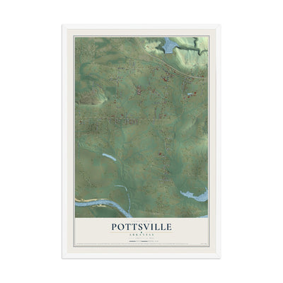 Map of Pottsville, Arkansas, 12 x 18 inch print in a white wood frame