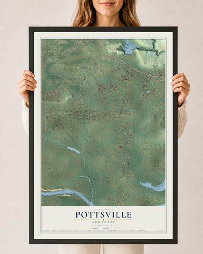 Map of Pottsville, Arkansas, 24 x 36 inch print in a black wood frame