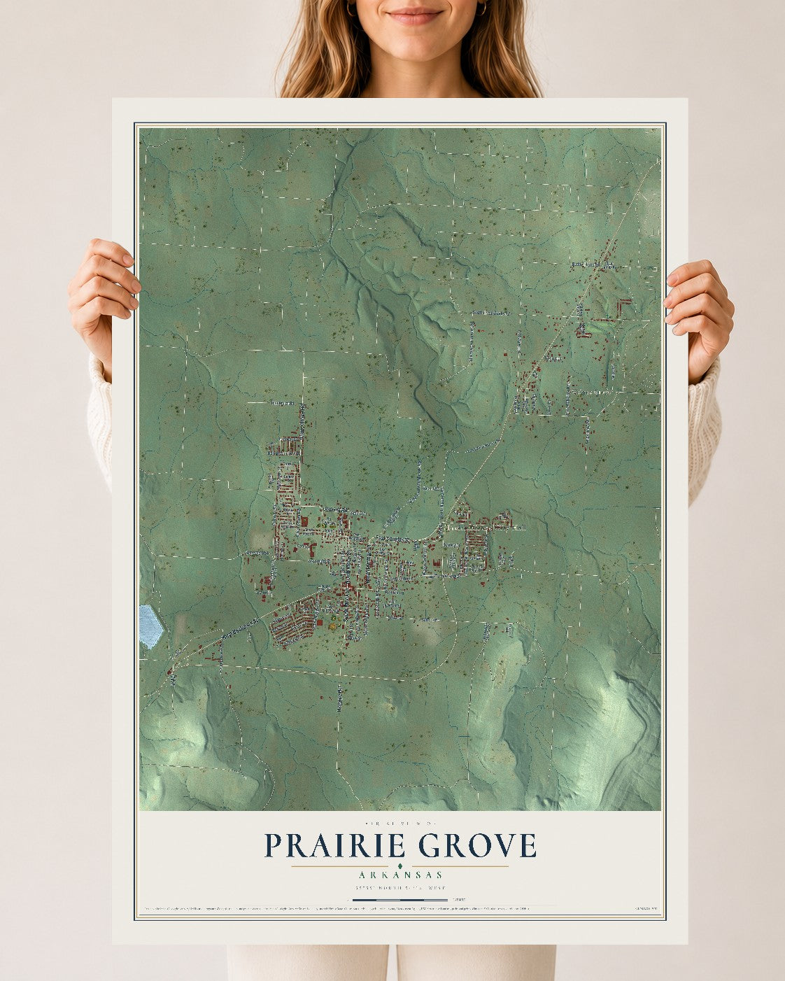 Map of Prairie Grove, Arkansas, 24 x 36 inch unframed archival matte print