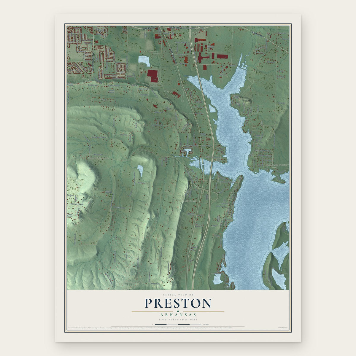 Preston, Arkansas map print, the full design