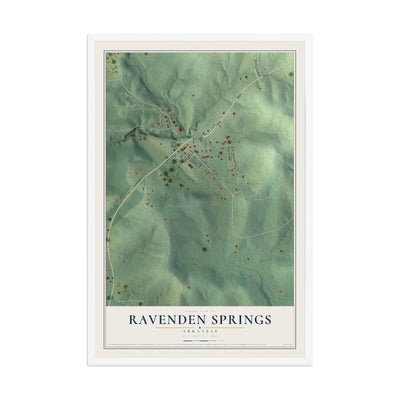 Map of Ravenden Springs, Arkansas, 12 x 18 inch print in a white wood frame