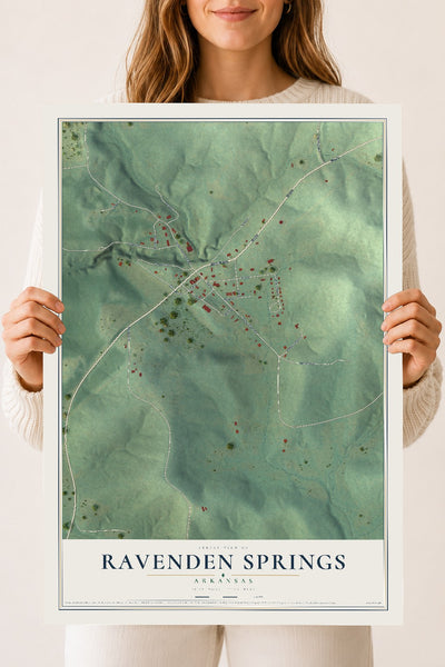 Map of Ravenden Springs, Arkansas, 18 x 24 inch unframed archival matte print