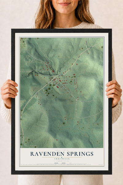 Map of Ravenden Springs, Arkansas, 18 x 24 inch print in a black wood frame