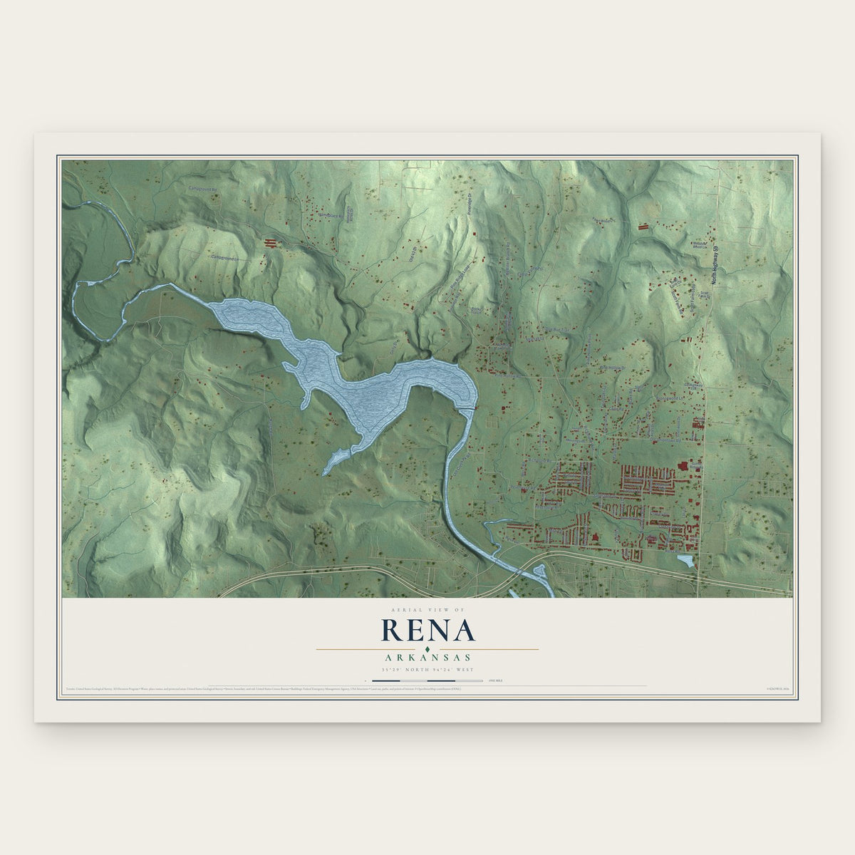 Rena, Arkansas map print, the full design