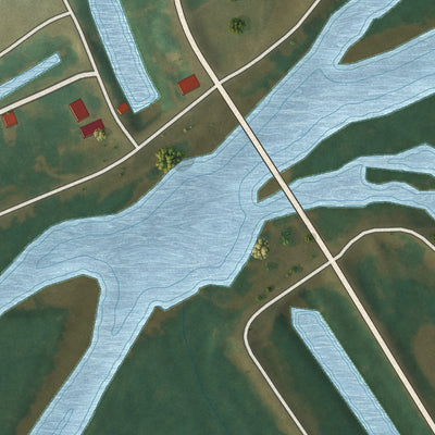 Close-up of the map of Rivervale, Arkansas print showing street and building detail