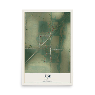 Map of Roe, Arkansas, 12 x 18 inch unframed archival matte print