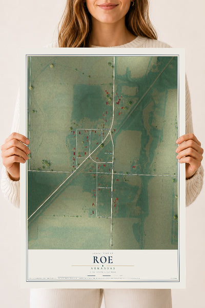 Map of Roe, Arkansas, 18 x 24 inch unframed archival matte print
