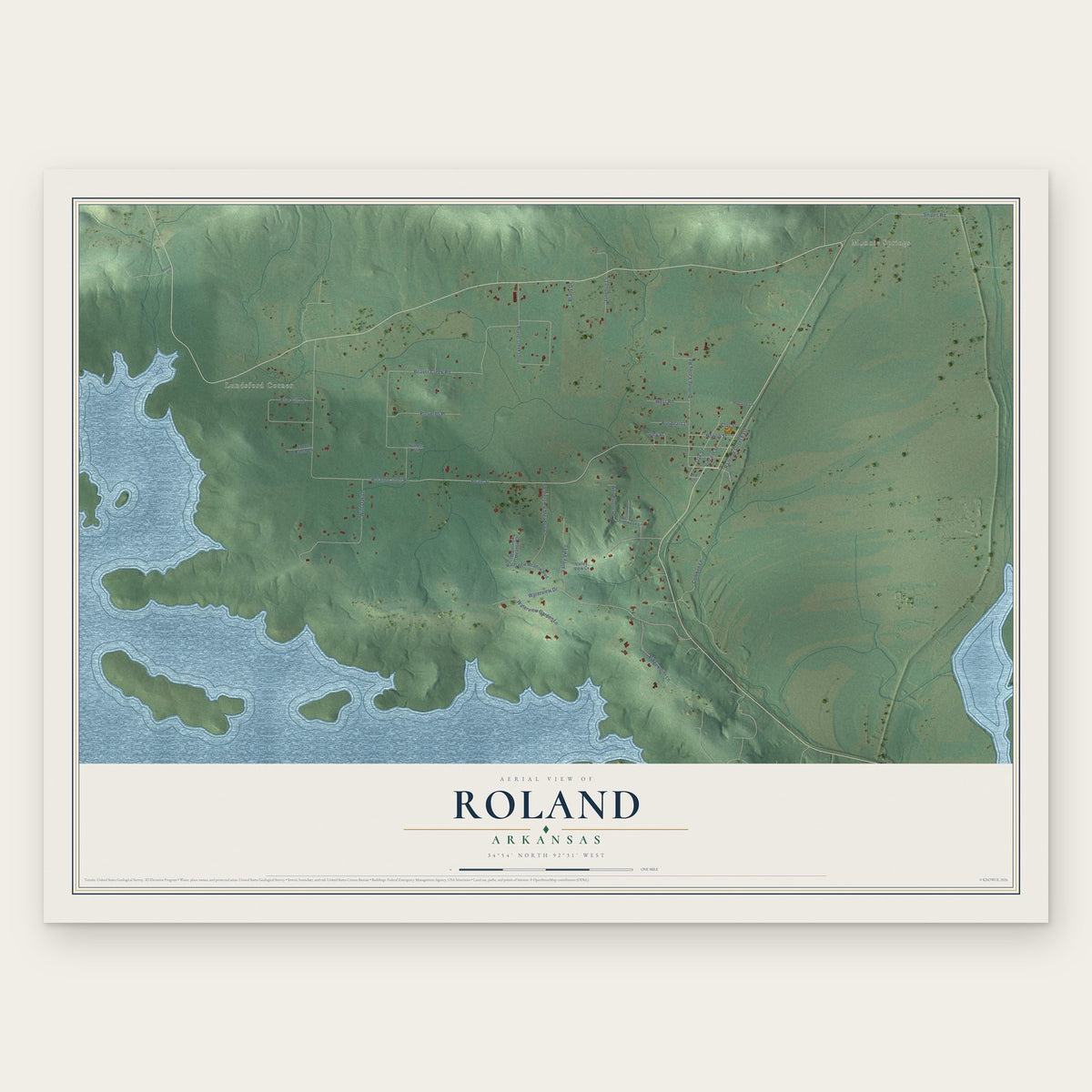 Roland, Arkansas map print, the full design
