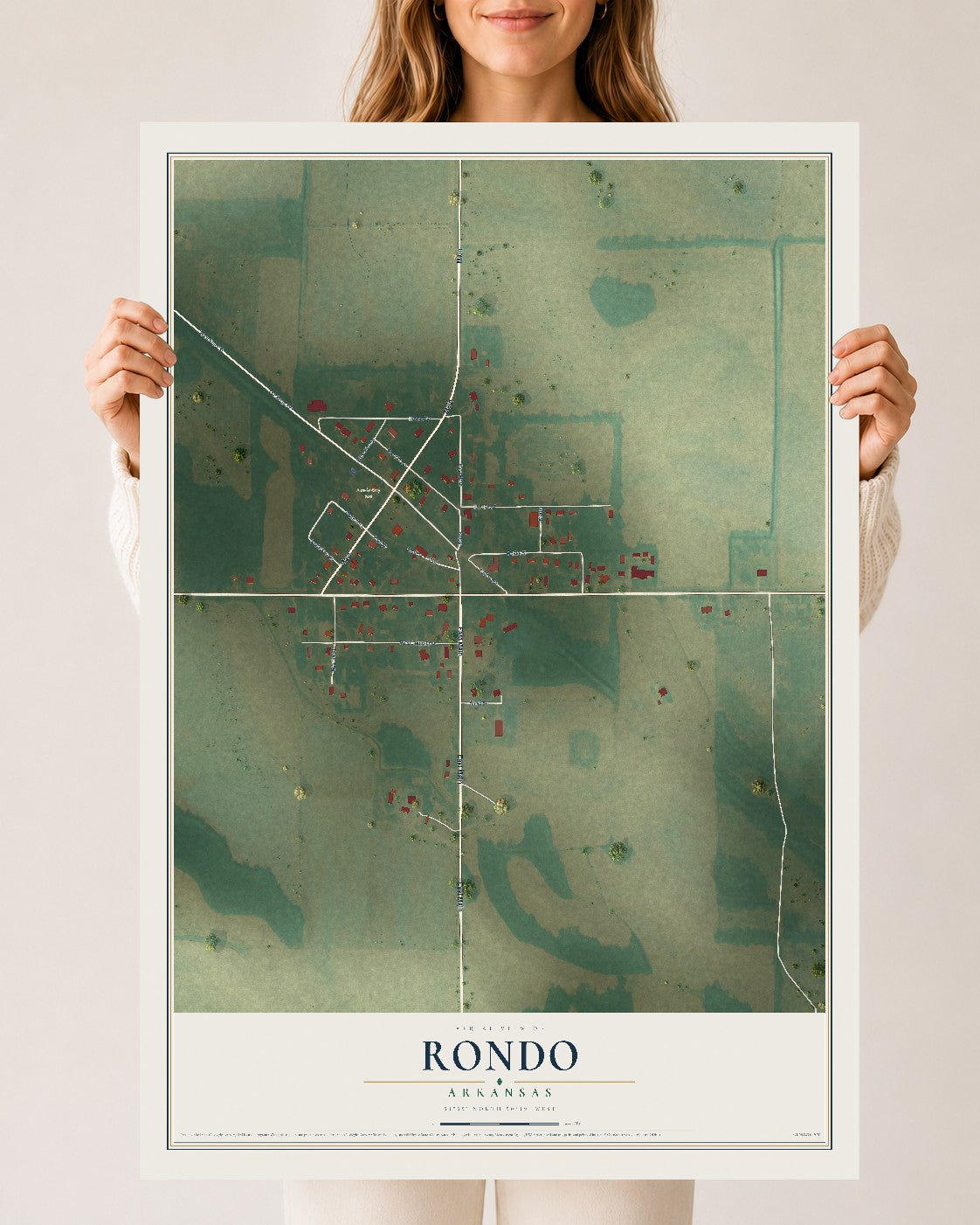Map of Rondo, Arkansas, 24 x 36 inch unframed archival matte print
