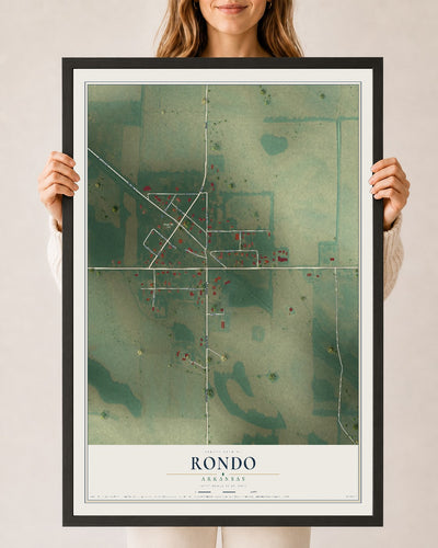 Map of Rondo, Arkansas, 24 x 36 inch print in a black wood frame