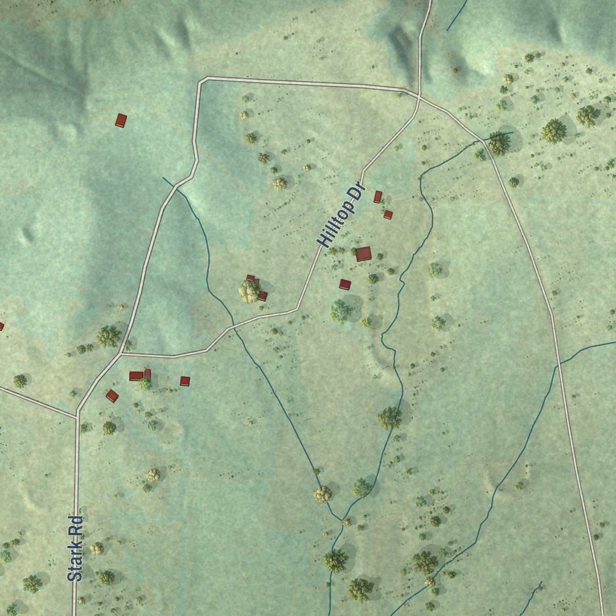 Second close-up of the map of Rose Bud, Arkansas print showing more streets and buildings