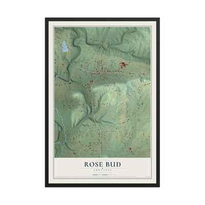 Map of Rose Bud, Arkansas, 12 x 18 inch print in a black wood frame