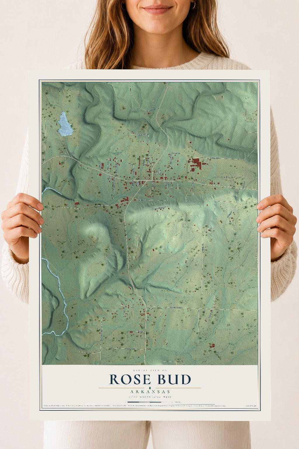 Map of Rose Bud, Arkansas, 18 x 24 inch unframed archival matte print