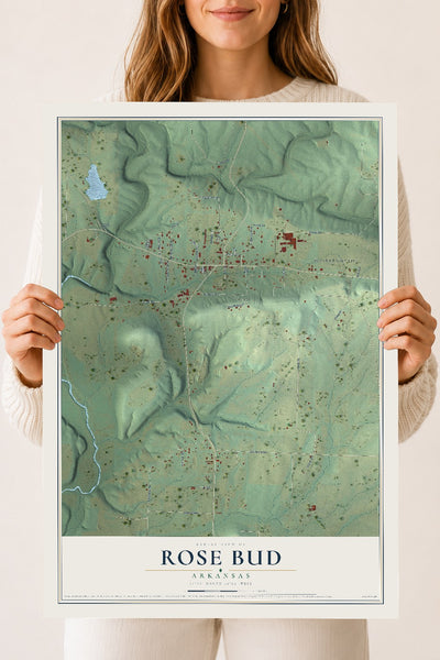 Map of Rose Bud, Arkansas, 18 x 24 inch unframed archival matte print