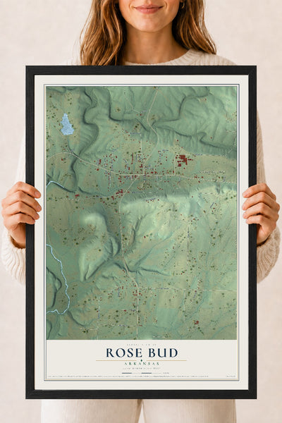 Map of Rose Bud, Arkansas, 18 x 24 inch print in a black wood frame