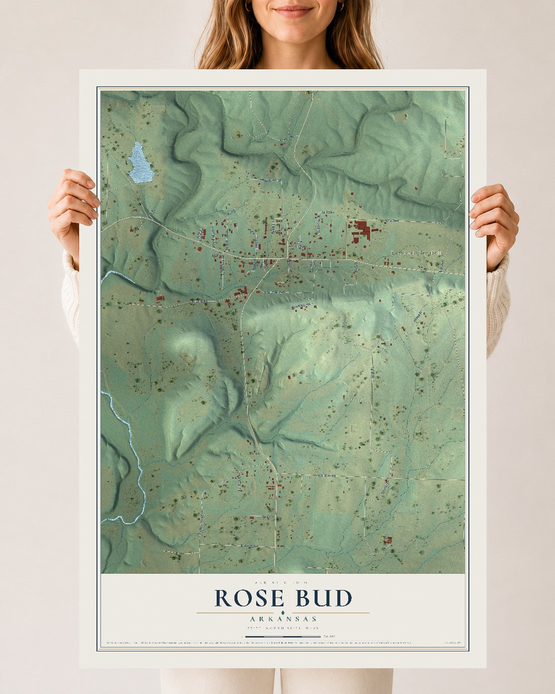 Map of Rose Bud, Arkansas, 24 x 36 inch unframed archival matte print