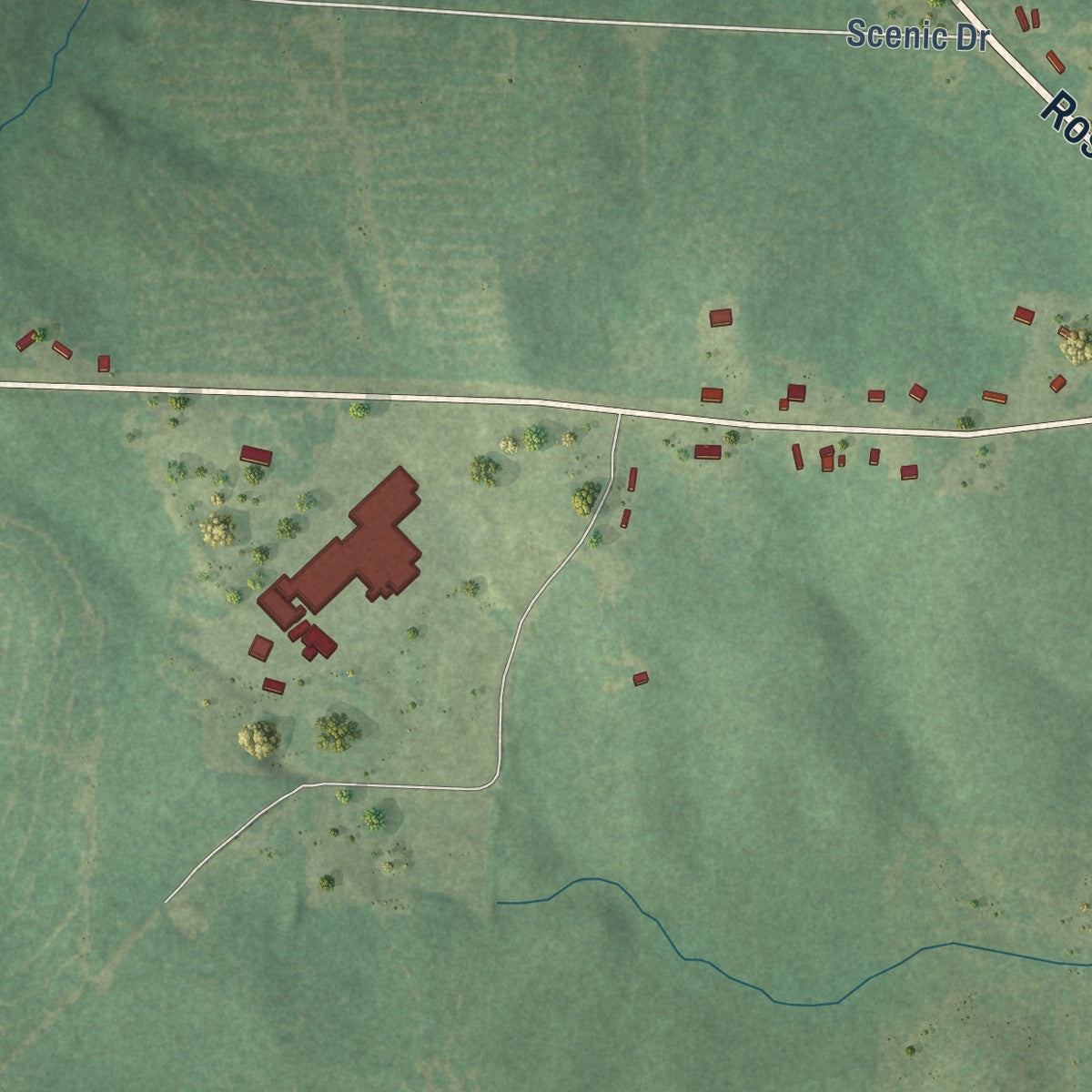 Second close-up of the map of Rosston, Arkansas print showing more streets and buildings