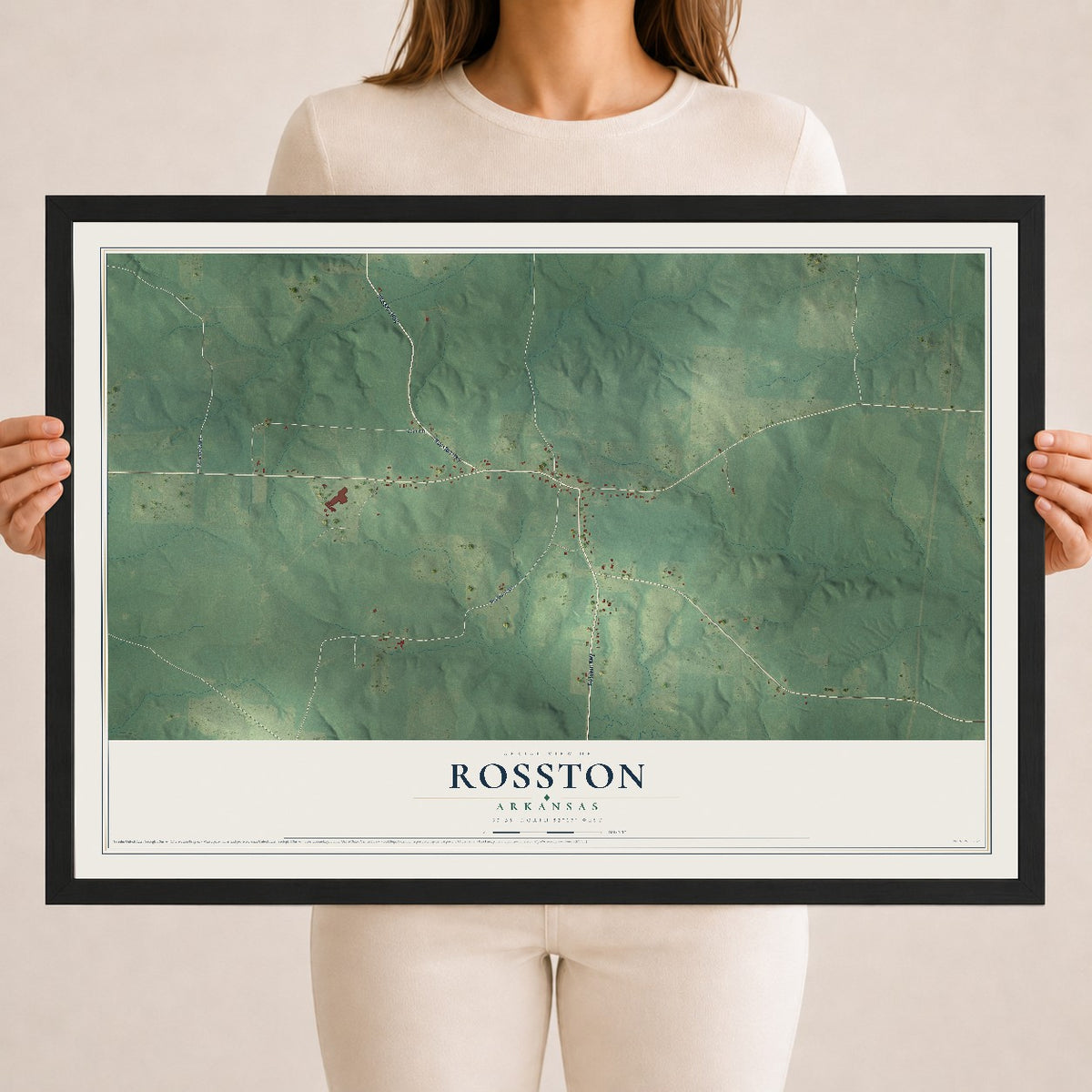 Map of Rosston, Arkansas, 18 x 24 inch print in a black wood frame