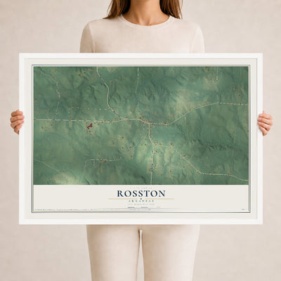 Map of Rosston, Arkansas, 24 x 36 inch print in a white wood frame
