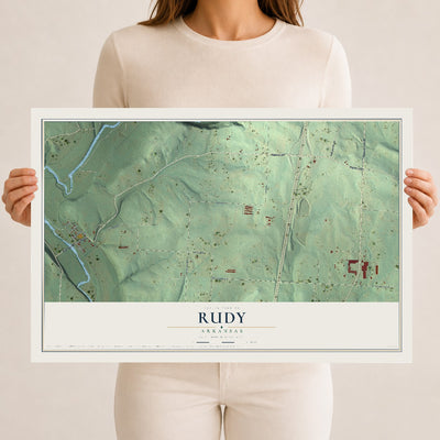Map of Rudy, Arkansas, 12 x 18 inch unframed archival matte print