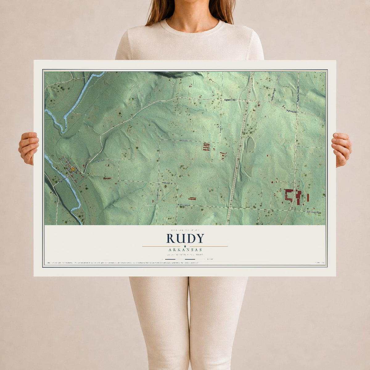 Map of Rudy, Arkansas, 24 x 36 inch unframed archival matte print