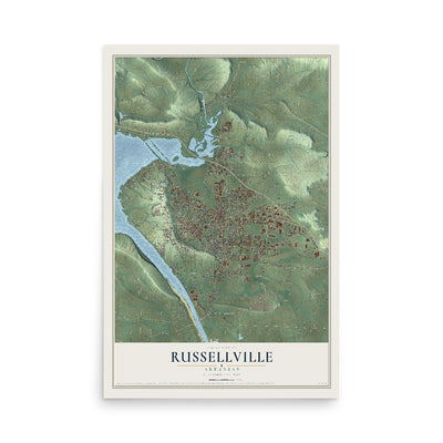 Map of Russellville, Arkansas, 12 x 18 inch unframed archival matte print