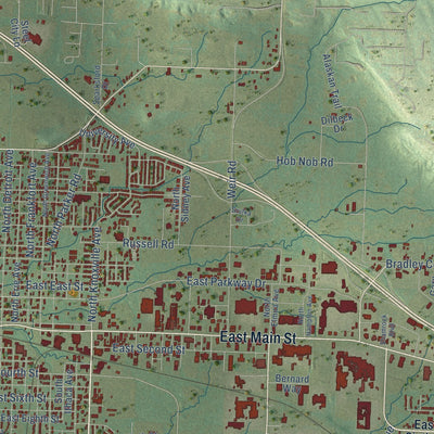 Second close-up of the map of Russellville, Arkansas print showing more streets and buildings