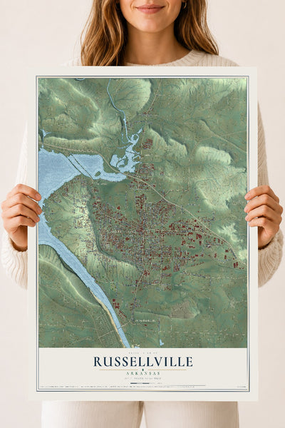 Map of Russellville, Arkansas, 18 x 24 inch unframed archival matte print