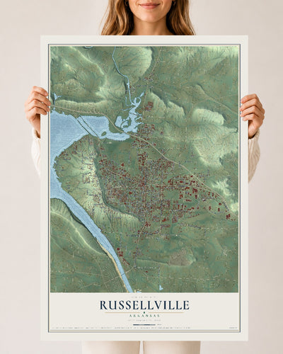 Map of Russellville, Arkansas, 24 x 36 inch unframed archival matte print