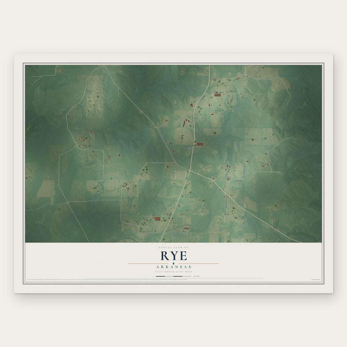 Rye, Arkansas map print, the full design