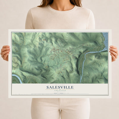 Map of Salesville, Arkansas, 12 x 18 inch unframed archival matte print
