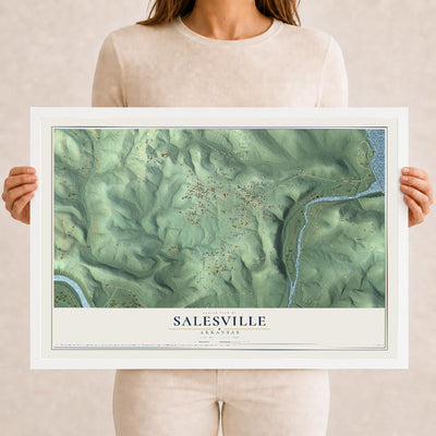 Map of Salesville, Arkansas, 12 x 18 inch print in a white wood frame