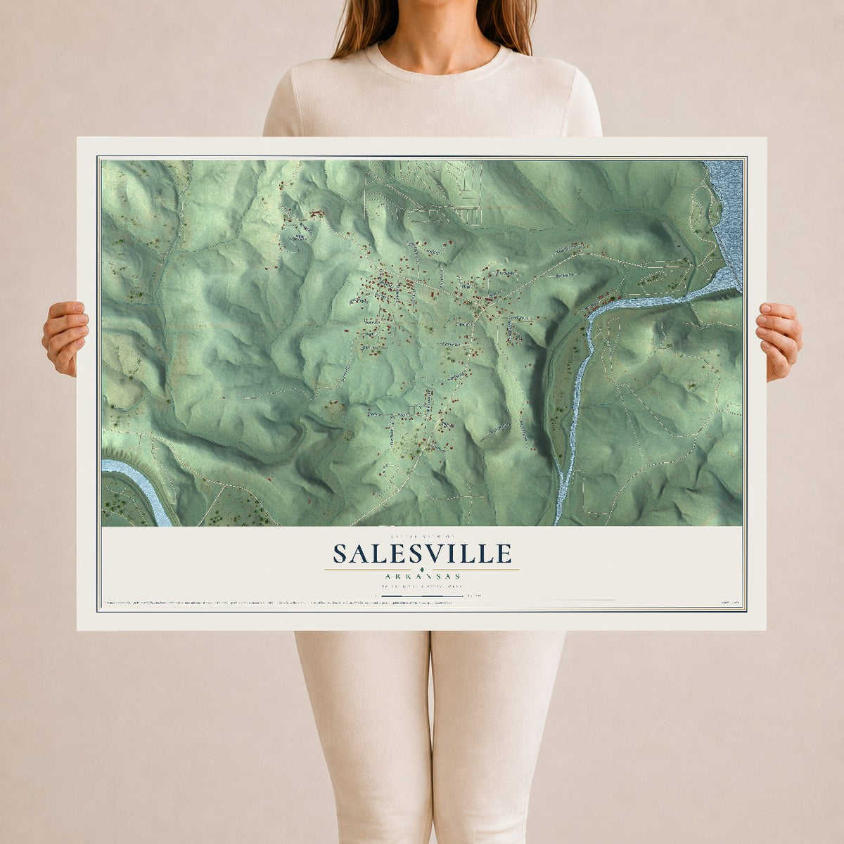 Map of Salesville, Arkansas, 24 x 36 inch unframed archival matte print