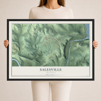 Map of Salesville, Arkansas, 24 x 36 inch print in a black wood frame