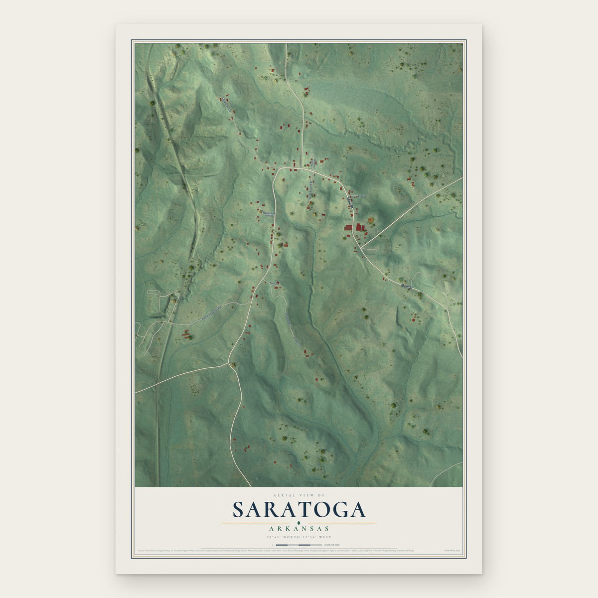 Saratoga, Arkansas map print, the full design