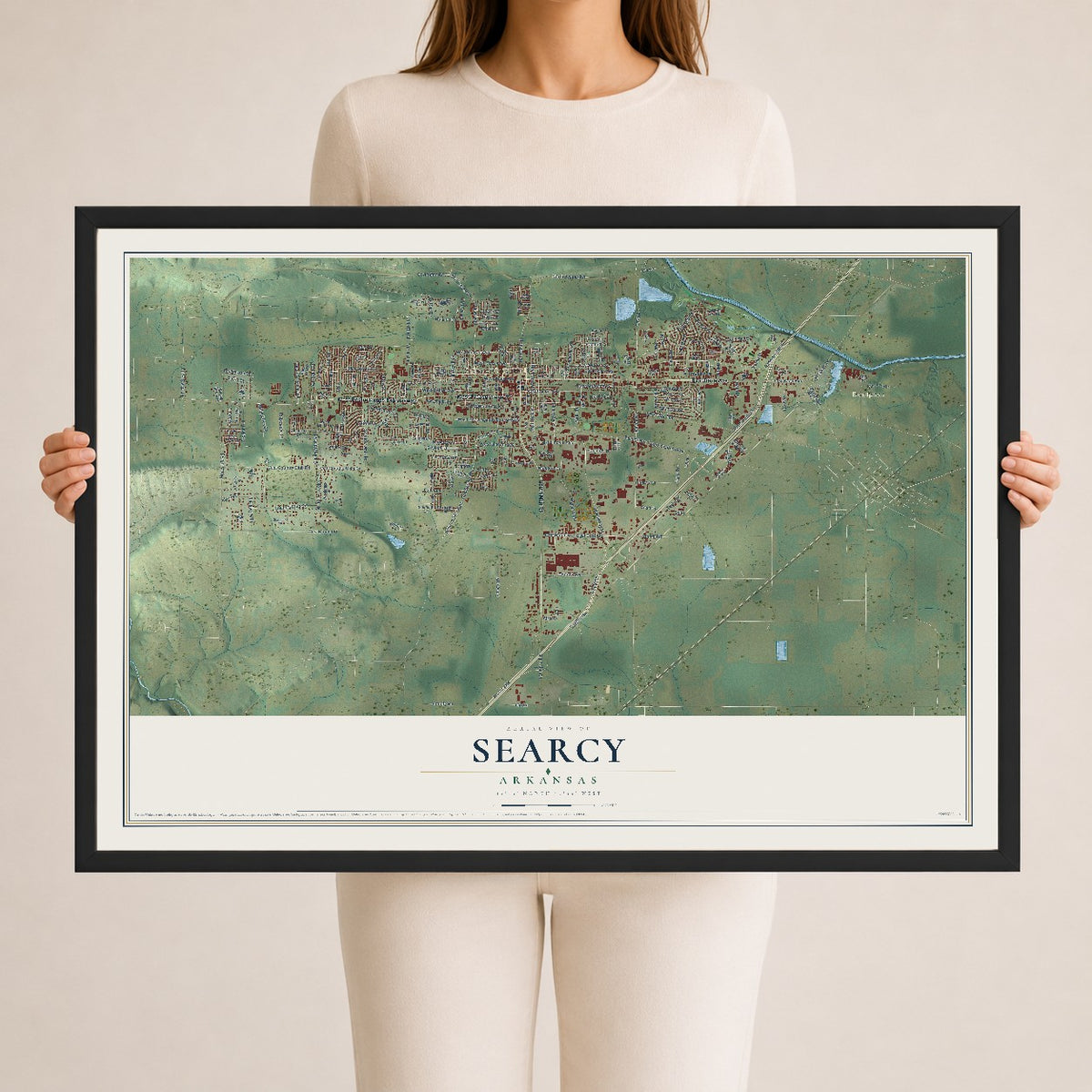 Map of Searcy, Arkansas, 24 x 36 inch print in a black wood frame