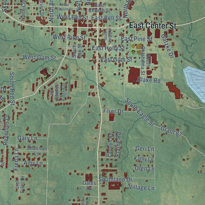 Close-up of the map of Sheridan, Arkansas print showing street and building detail