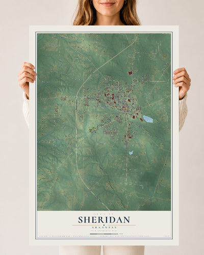 Map of Sheridan, Arkansas, 24 x 36 inch unframed archival matte print