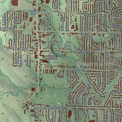 Close-up of the map of Sherwood, Arkansas print showing street and building detail