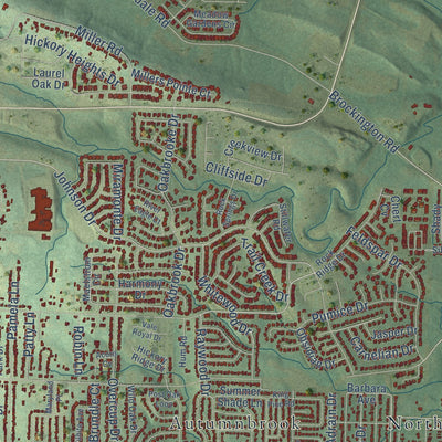 Second close-up of the map of Sherwood, Arkansas print showing more streets and buildings