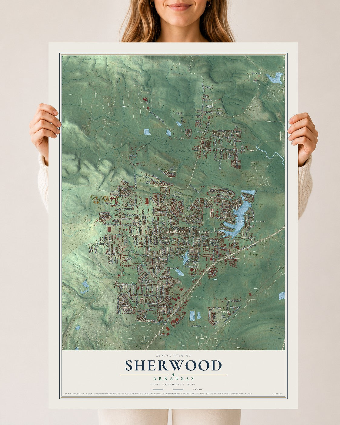 Map of Sherwood, Arkansas, 24 x 36 inch unframed archival matte print