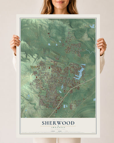 Map of Sherwood, Arkansas, 24 x 36 inch unframed archival matte print